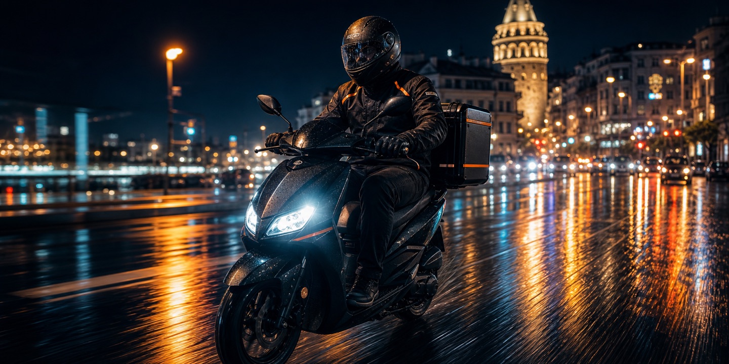 İstanbulda acil kurye ne zaman tercih edilir yazısı için gece teslimata çıkan motorlu kurye